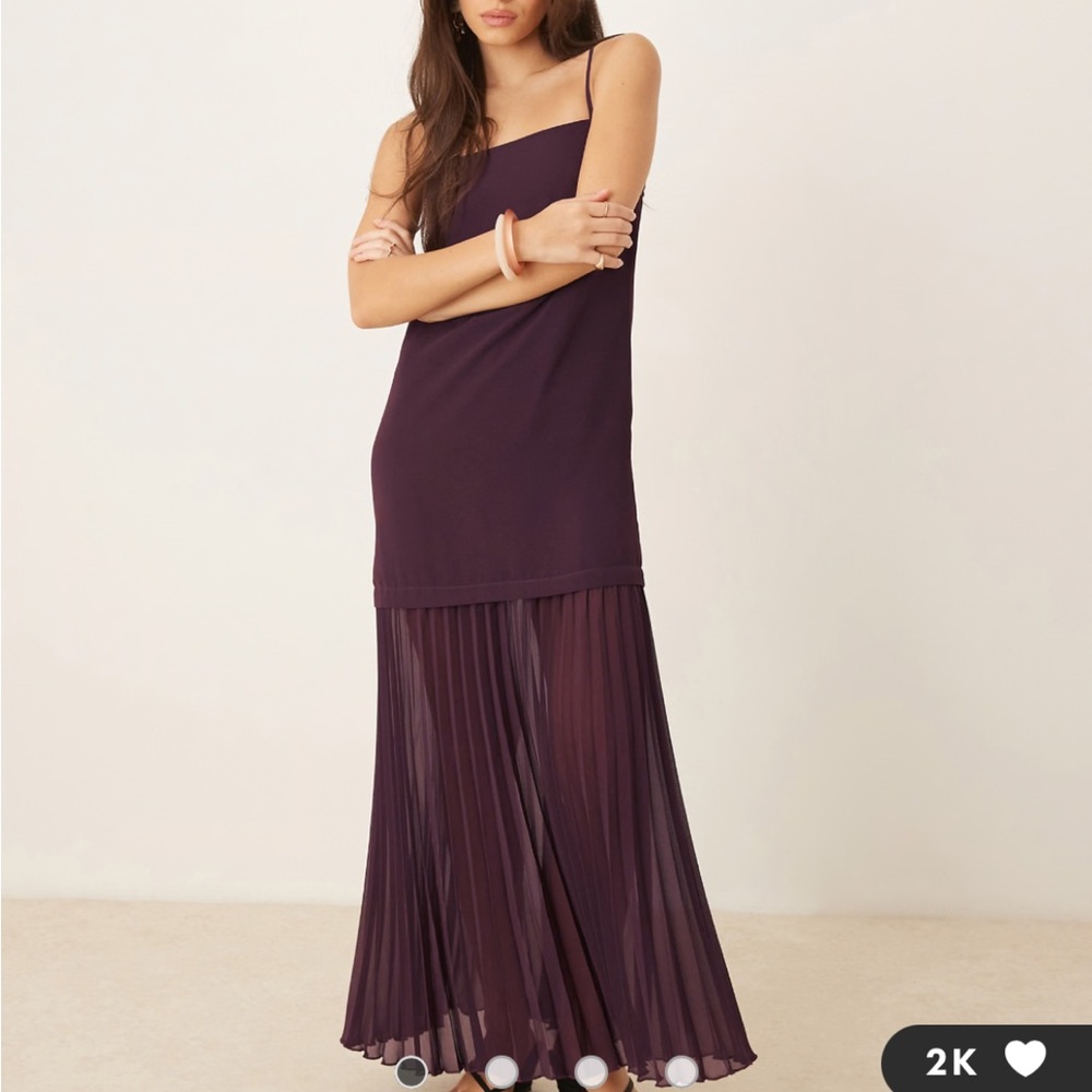 ASOS DESIGN dropped waist pleated skirt cami midi dress in brown